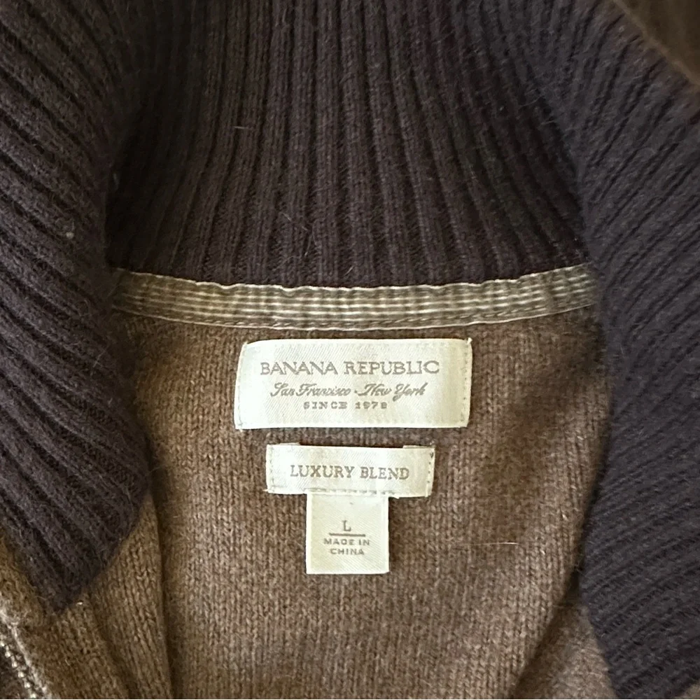 Banana Republic Luxury Blend Brown Angora Cashmere Zip-Up Sweater Men's Size L
